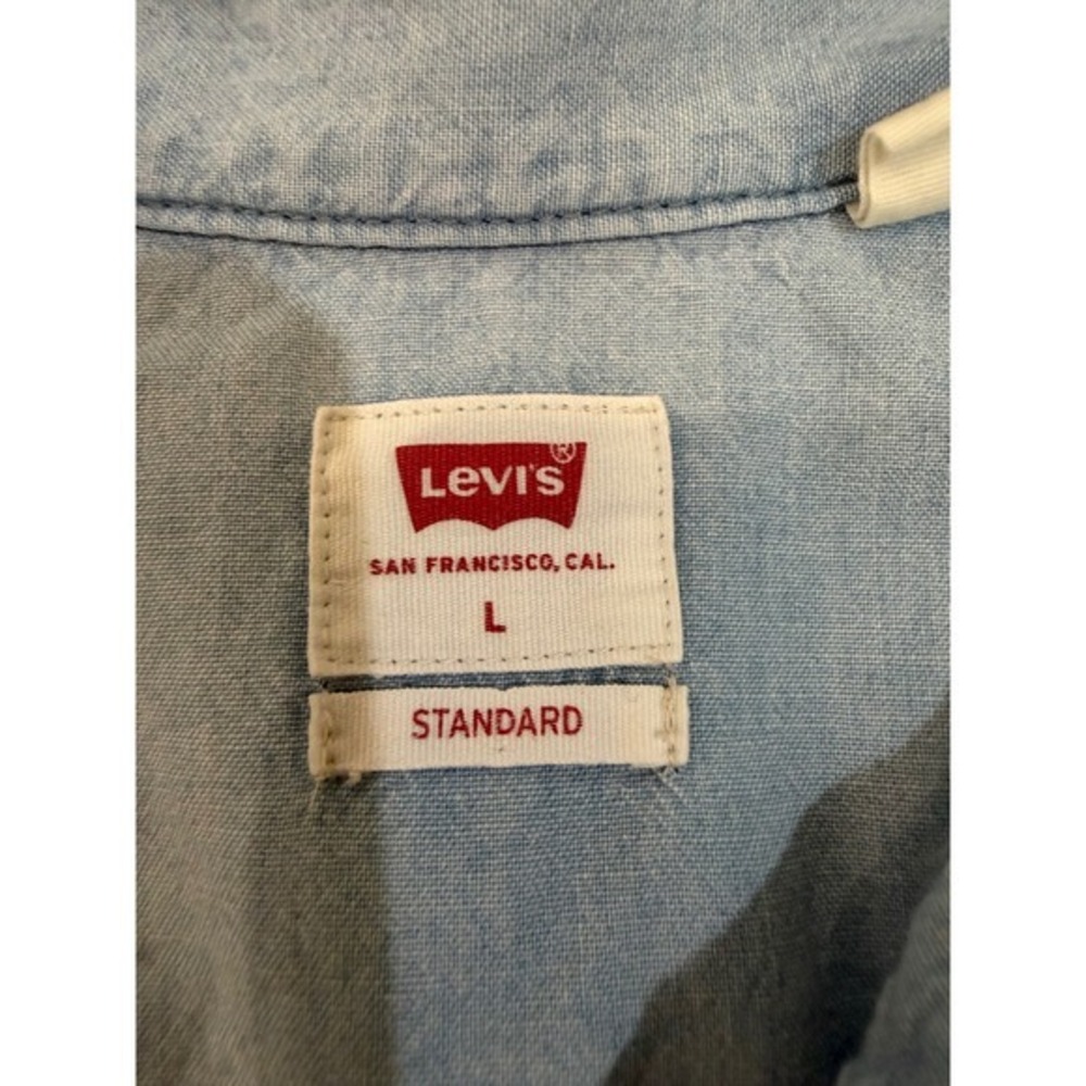 Levis Mens Barstow Western Shirt Light Wash Denim Pearl Snap Front L - Picture 5 of 12